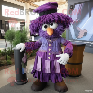 Purple Scarecrow mascot costume character dressed with a Shift Dress and Shoe clips