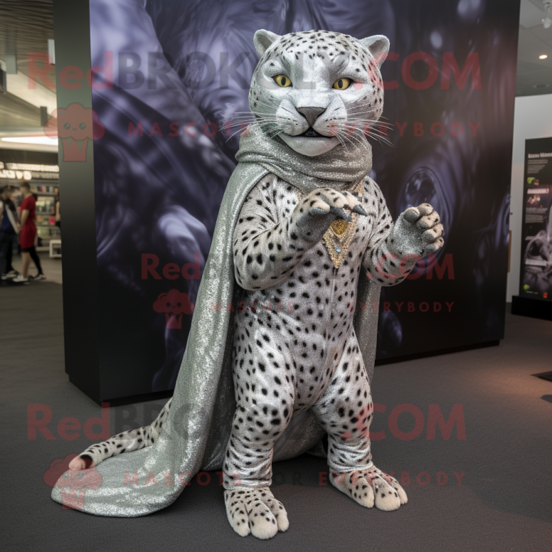Silver Jaguar mascot costume character dressed with a Cover-up and Earrings