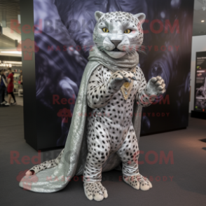 Silver Jaguar mascot costume character dressed with a Cover-up and Earrings