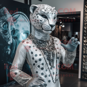 Sølv Jaguar maskot kostume...