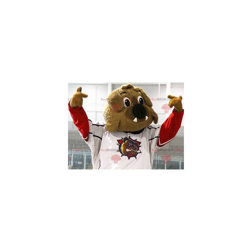 Mascotte de bulldog marron en tenue de sport - Redbrokoly.com