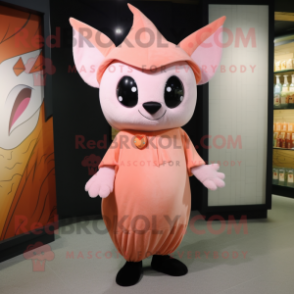 Peach Bat mascot costume character dressed with a Sheath Dress and Beanies