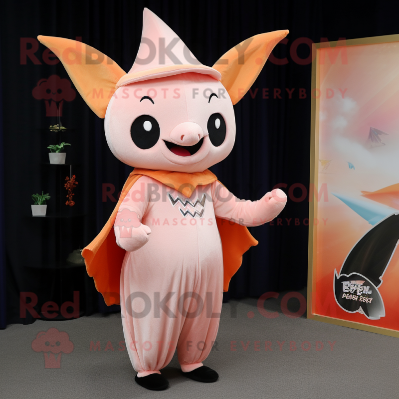 Peach Bat mascot costume character dressed with a Sheath Dress and Beanies