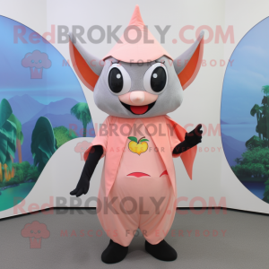 Peach Bat mascot costume character dressed with a Sheath Dress and Beanies