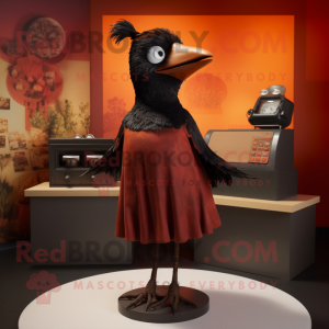 Rust Blackbird mascot costume character dressed with a Shift Dress and Rings