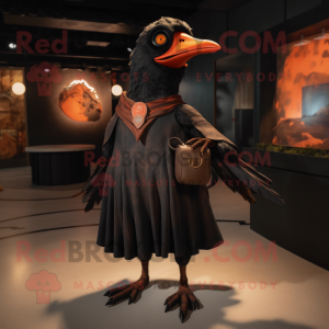 Rust Blackbird mascot costume character dressed with a Shift Dress and Rings