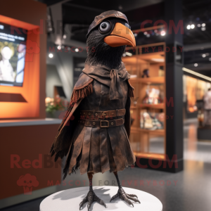 Rust Blackbird mascot costume character dressed with a Shift Dress and Rings