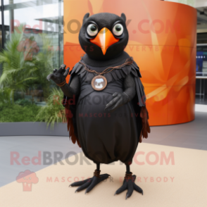 Rust Blackbird mascot costume character dressed with a Shift Dress and Rings