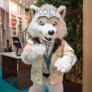 Cream Say Wolf mascot costume character dressed with a Jacket and Ties