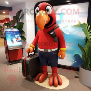 Red Toucan mascot costume character dressed with a Jeggings and Briefcases