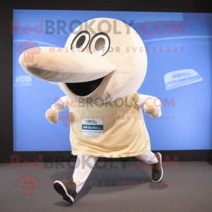 Beige Whale mascot costume character dressed with a Running Shorts and Ties