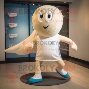 Beige Whale mascot costume character dressed with a Running Shorts and Ties