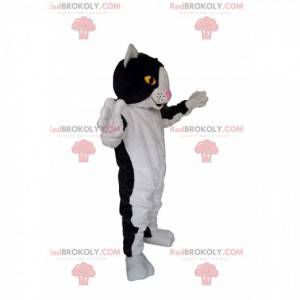 Mascote do gato preto e branco. Fantasia de gato preto e branco