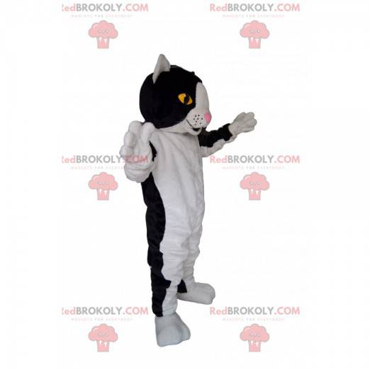 Zwart-witte kat mascotte. Zwart-wit kattenkostuum -