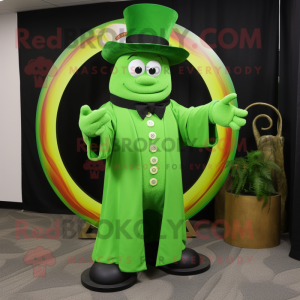 Lime Green Ring Master mascot costume character dressed with a Corduroy Pants and Earrings