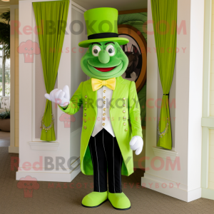 Lime Green Ring Master mascot costume character dressed with a Corduroy Pants and Earrings