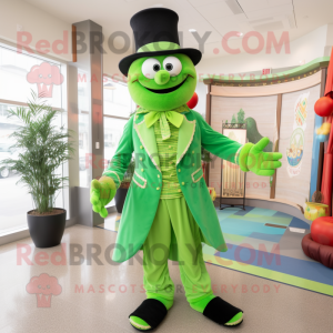 Lime Green Ring Master mascot costume character dressed with a Corduroy Pants and Earrings
