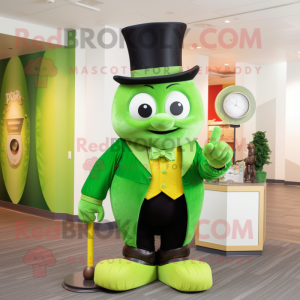 Lime Green Ring Master mascot costume character dressed with a Corduroy Pants and Earrings