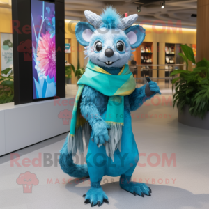 Turquoise Aye-Aye mascot costume character dressed with a A-Line Skirt and Scarves