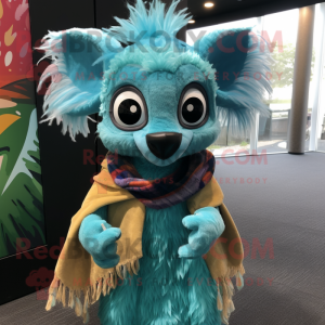 Turquoise Aye-Aye mascot costume character dressed with a A-Line Skirt and Scarves