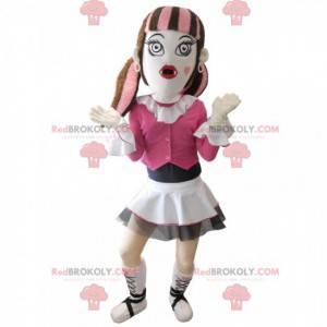 Gothic meisje mascotte gekleed in roze - Redbrokoly.com