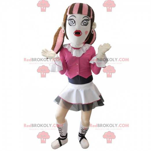 Gotisk jente maskot kledd i rosa - Redbrokoly.com