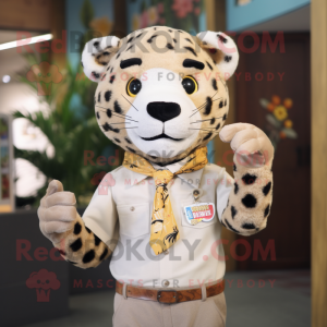 Tan Leopard mascot costume character dressed with a Poplin Shirt and Brooches