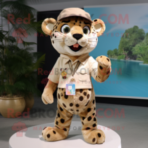 Tan Leopard mascot costume character dressed with a Poplin Shirt and Brooches