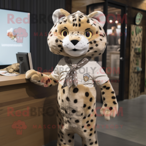 Tan Leopard mascot costume character dressed with a Poplin Shirt and Brooches