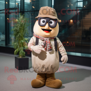 Beige Potato mascot costume character dressed with a Vest and Eyeglasses