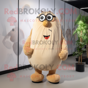 Beige Potato mascot costume character dressed with a Vest and Eyeglasses