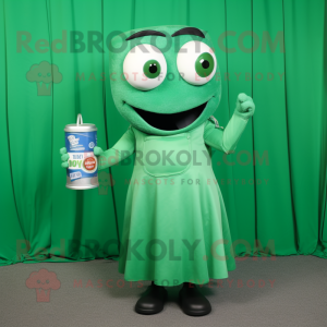 Forest Green Soda Can mascot costume character dressed with a Shift Dress and Wallets