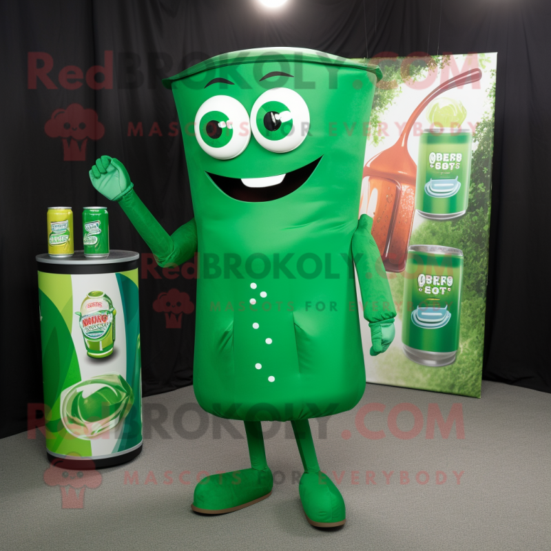 Forest Green Soda Can mascot costume character dressed with a Shift Dress and Wallets