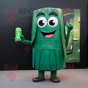 Forest Green Soda Can mascot costume character dressed with a Shift Dress and Wallets