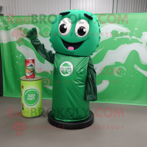 Forest Green Soda Can mascot costume character dressed with a Shift Dress and Wallets