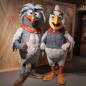 Silver Roosters mascot costume character dressed with a Boyfriend Jeans and Wraps