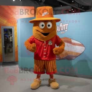 Rust Jambalaya mascot costume character dressed with a Shorts and Hat pins