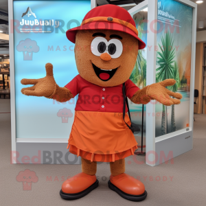 Rust Jambalaya mascot costume character dressed with a Shorts and Hat pins