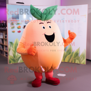 Peach Beet mascot costume character dressed with a Leggings and Tie pins