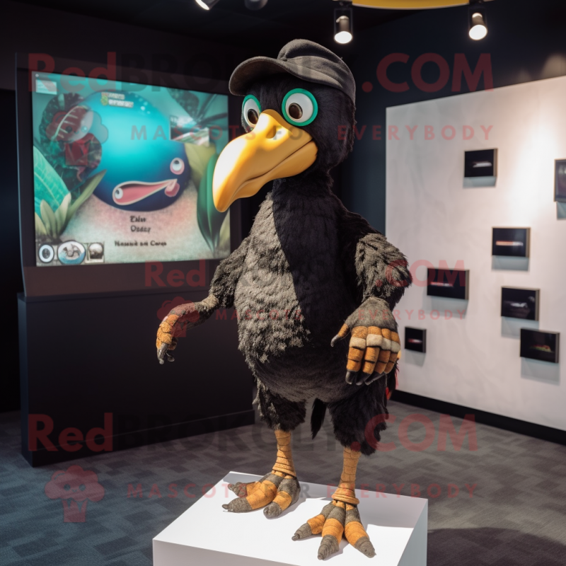 Black Dodo Bird mascot costume character dressed with a Romper and Caps Black Dodo Bird mascot costume character dressed with a Romper and Caps
