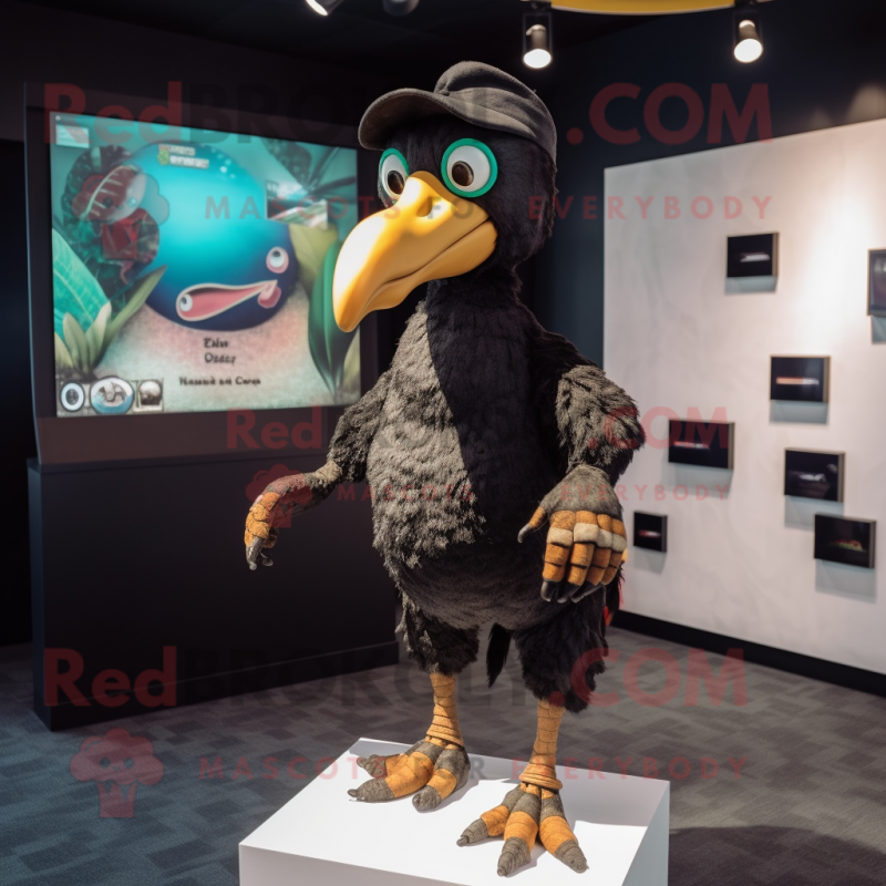 Black Dodo Bird mascot costume character dressed with a Romper and Caps