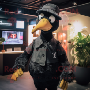 Black Dodo Bird mascot costume character dressed with a Romper and Caps