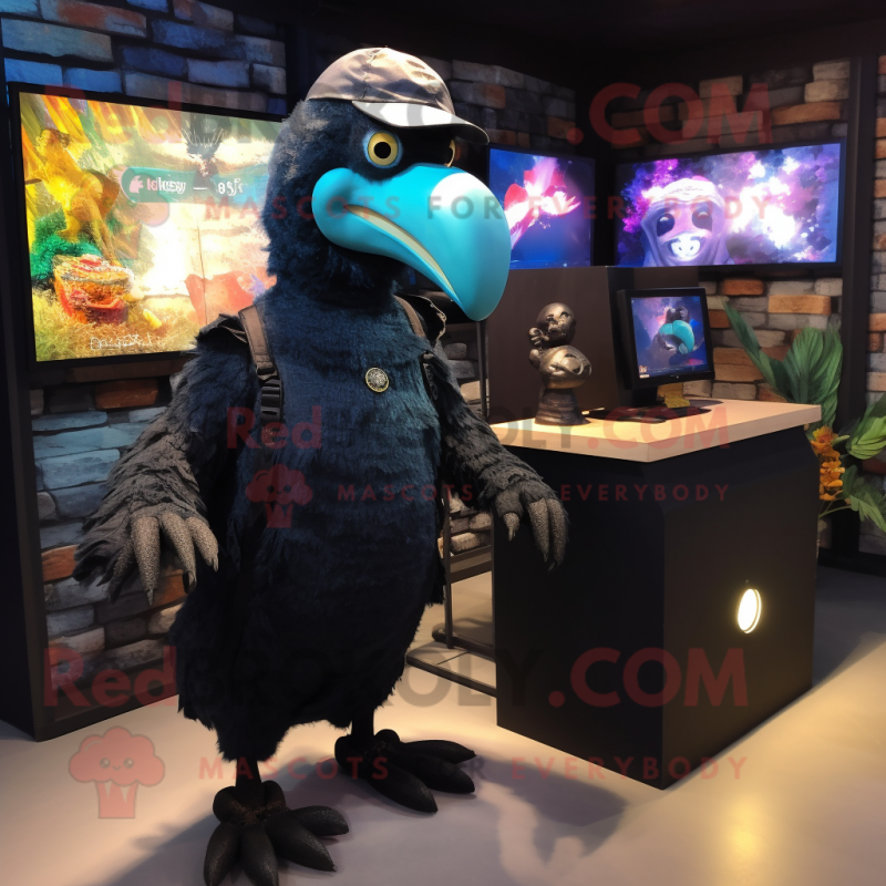 Black Dodo Bird mascot costume character dressed with a Romper and Caps