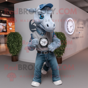 Gray Horseshoe mascot costume character dressed with a Jeans and Digital watches