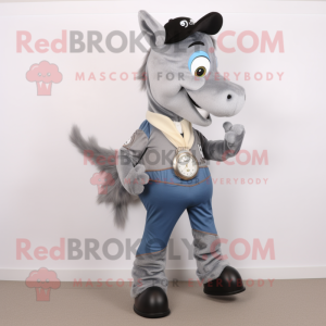 Gray Horseshoe mascot costume character dressed with a Jeans and Digital watches
