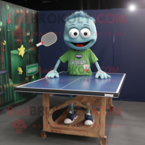 Green Ping Pong Table mascot costume character dressed with a Denim Shirt and Clutch bags