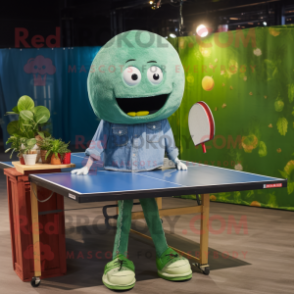 Green Ping Pong Table mascot costume character dressed with a Denim Shirt and Clutch bags
