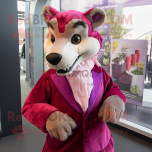 Magenta Thylacosmilus mascot costume character dressed with a Ball Gown and Pocket squares