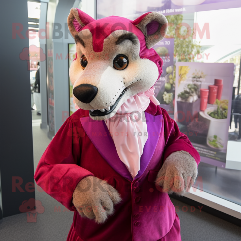 Magenta Thylacosmilus mascot costume character dressed with a Ball Gown and Pocket squares