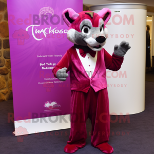 Magenta Thylacosmilus mascot costume character dressed with a Ball Gown and Pocket squares